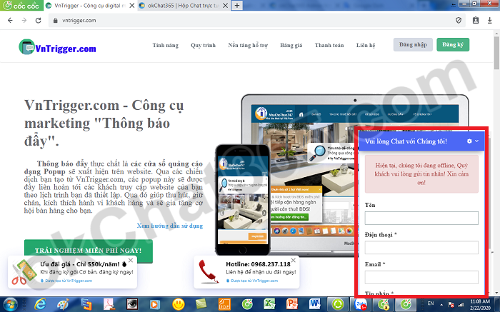 Giao diện Chat trong chế độ offline